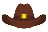 Brown Sheriff Hat Icon. Vector Isolated Object. Front View. Symbol of Wild West