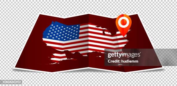 vector folded american flag and map background isolated - folded map texture stock illustrations