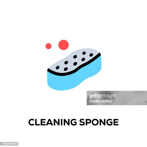 flat line design style modern vector cleaning sponge icon - red room environment stock illustrations