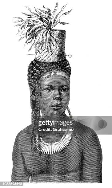 african woman of niam-niam tribe in niger 1874 - cannibalism stock illustrations