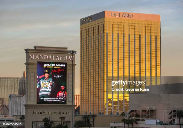 The Delano Hotel and Mandalay Bay Hotel & Casino are viewed on December 19, 2018 in Las Vegas, Nevada. During the Christmas and New Year holidays,...