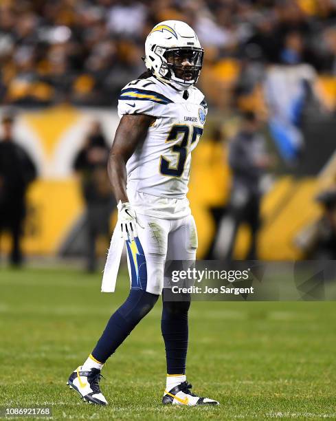 Jahleel Addae of the Los Angeles Chargers in action during the game against the Pittsburgh Steelers at Heinz Field on December 2, 2018 in Pittsburgh,...