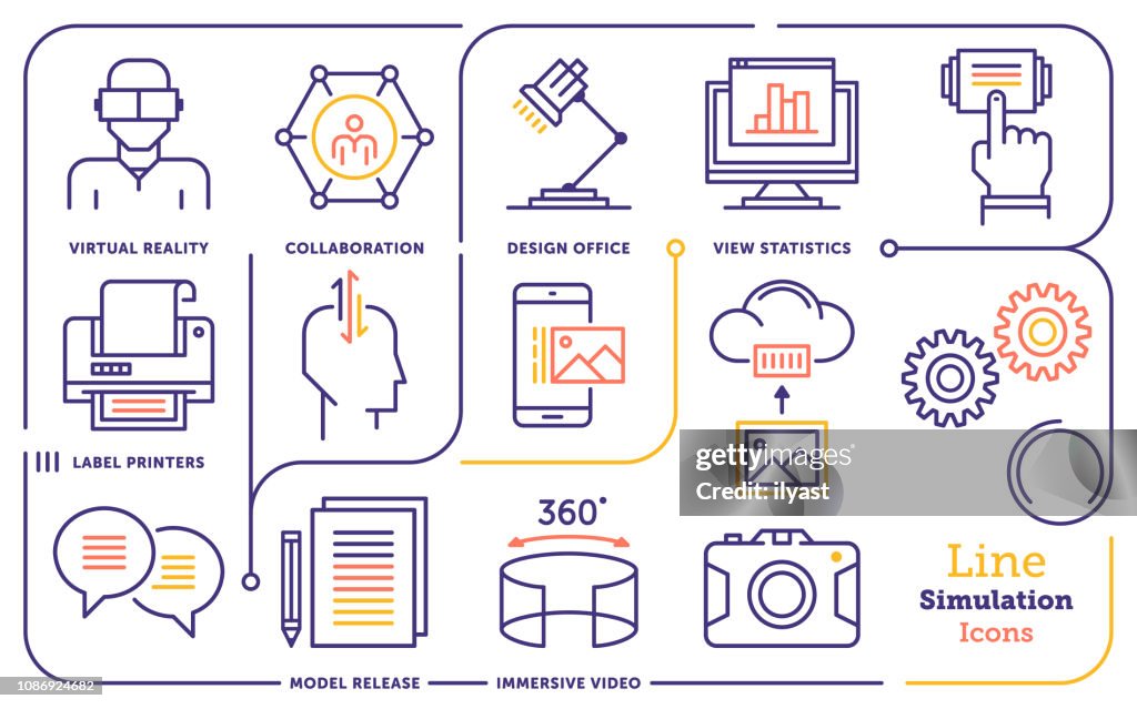 Interactive Virtual Training Vector Line Icon Set