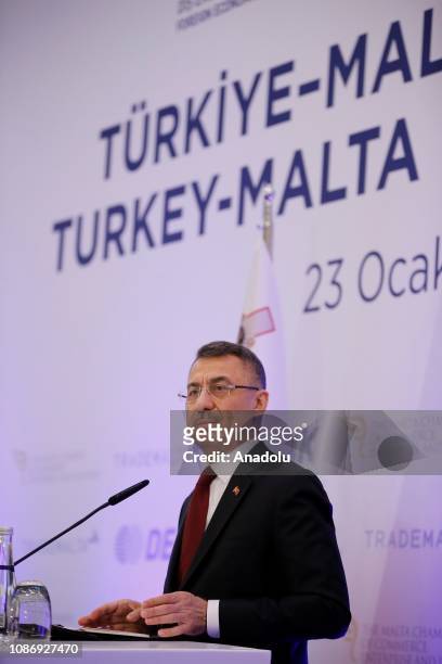 Turkish Vice President Fuat Oktay makes a speech during Turkey-Malta Business Council Meeting in Istanbul, Turkey on January 23, 2019.