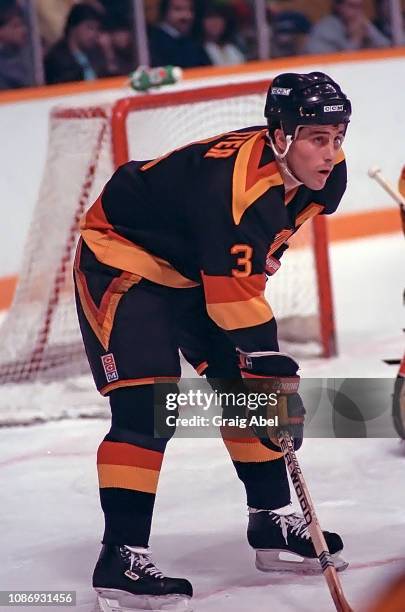 Doug Lidster of the Vancouver Canucks skates against the Toronto Maple Leafs on January 4, 1988 at Maple Leaf Gardens in Toronto, Ontario, Canada.