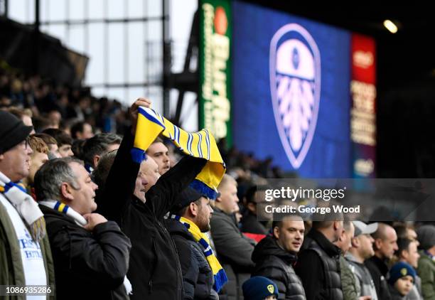 Fans of Leeds United show their support during the Sky Bet Championship match between Leeds United and Blackburn Rovers at Elland Road on December...