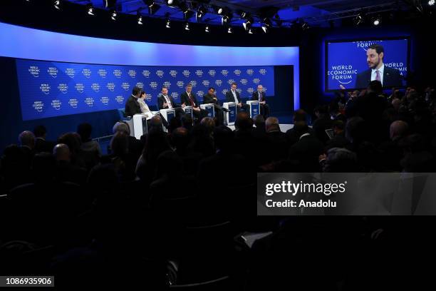 Minister of Treasury and Finance of Turkey Berat Albayrak makes a speech during 49th World Economic Forum in Davos, Switzerland on January 23, 2019.