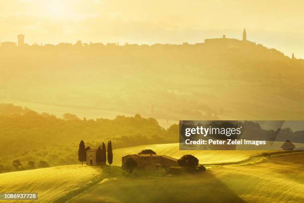 sunrise in tuscany - capella di vitaleta stock pictures, royalty-free photos & images