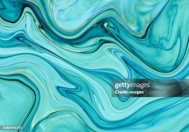 aqua abstract painted wavy marble illustration - marbled effect photos et images de collection