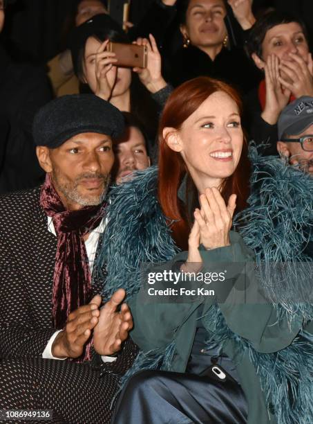 Actress Audrey Fleurot and her compagnon Djibril Glissant attend the Julien Fournie Haute Couture Spring Summer 2019 show as part of Paris Fashion...