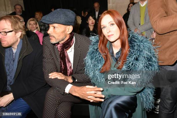Actress Audrey Fleurot and her compagnon Djibril Glissant attend the Julien Fournie Haute Couture Spring Summer 2019 show as part of Paris Fashion...