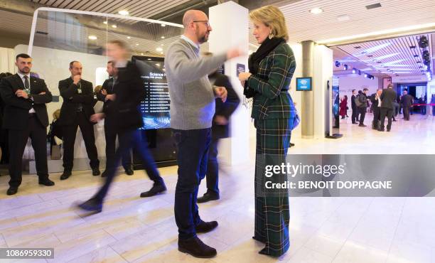 Belgian Prime Minister Charles Michel and Queen Mathilde of Belgium pictured at the 48th edition of the World Economic Forum annual meeting in Davos,...