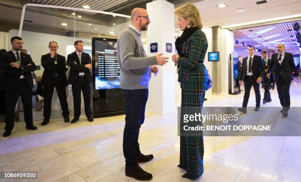 Belgian Prime Minister Charles Michel and Queen Mathilde of Belgium pictured at the 48th edition of the World Economic Forum annual meeting in Davos,...