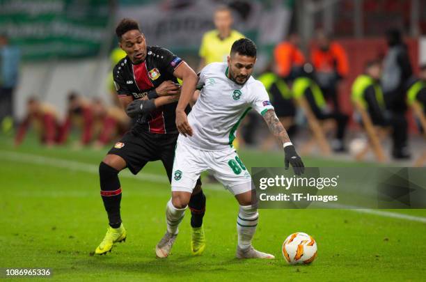 Wendell of Bayer 04 Leverkusen and Wanderson of Ludogorets battle for the ball during the UEFA Europa League Group A match between Bayer 04...