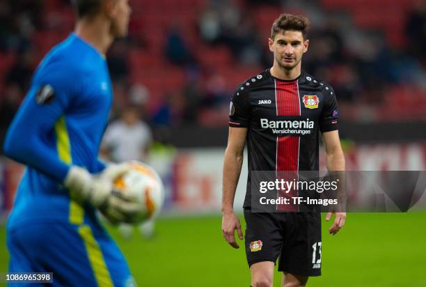 Lucas Alario of Bayer 04 Leverkusen looks on during the UEFA Europa League Group A match between Bayer 04 Leverkusen and Ludogorets at BayArena on...