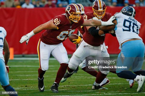 Luke Bowanko of the Washington Redskins plays against the Tennessee Titans at Nissan Stadium on December 22, 2018 in Nashville, Tennessee.