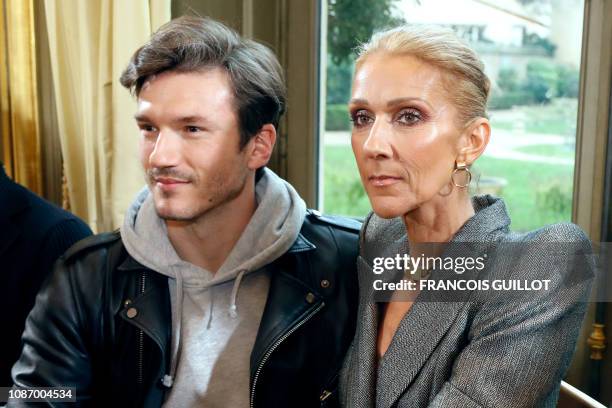 Canadian singer Celine Dion and Spanish dancer Pepe Munoz arrive for the 2019 Spring-Summer Haute Couture collection fashion show by RVDK Ronald van...
