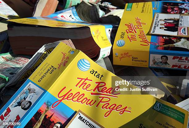 Pile of phone books sits in the back of a pickup truck during a press conference on February 1, 2011 in San Francisco, California. San Francisco...