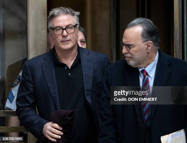 Actor Alec Baldwin departs New York County Criminal Court January 23, 2019 in New York. Alec Baldwin pleaded guilty to a second-degree harassment...