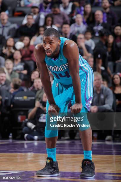 Michael Kidd-Gilchrist of the Charlotte Hornets looks on during the game against the Sacramento Kings on January 12, 2019 at Golden 1 Center in...