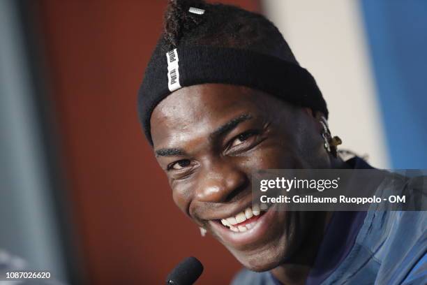 Mario Balotelli attends the Olympique Marseille Press Conference at Centre Robert Louis-Dreyfus on January 23, 2019 in Marseille, France.