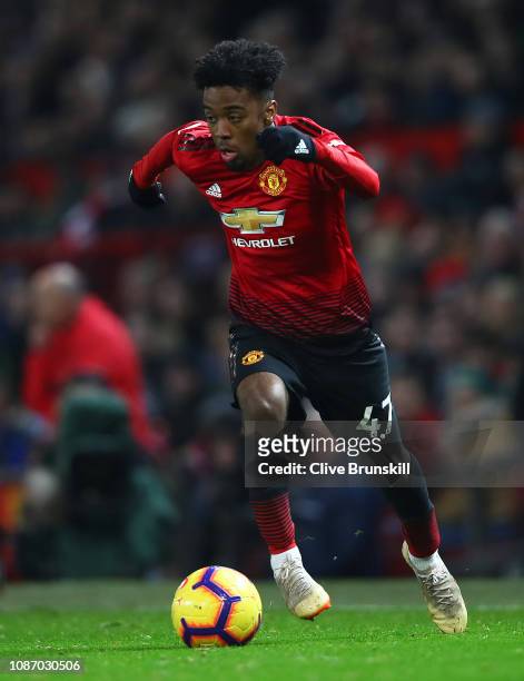Angel Gomes of Manchester United in action during the Premier League match between Manchester United and Huddersfield Town at Old Trafford on...