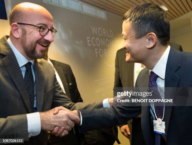 Belgian Prime Minister Charles Michel meets Founder and Executive Chairman of the Alibaba Group Jack Ma at the 48th edition of the World Economic...