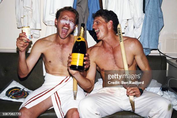 Allan Donald and Fanie de Villiers of South Africa celebrate victory after the first Test between England and South Africa at Lord's on July 24, 1994...
