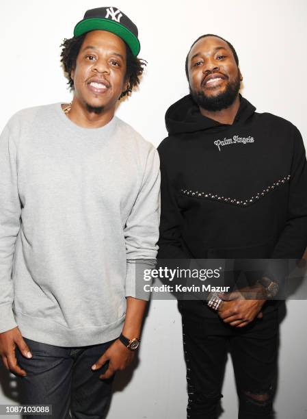 Shawn "Jay-Z" Carter and Meek Mill attend the launch of The Reform Alliance at John Jay College on January 23, 2019 in New York City.