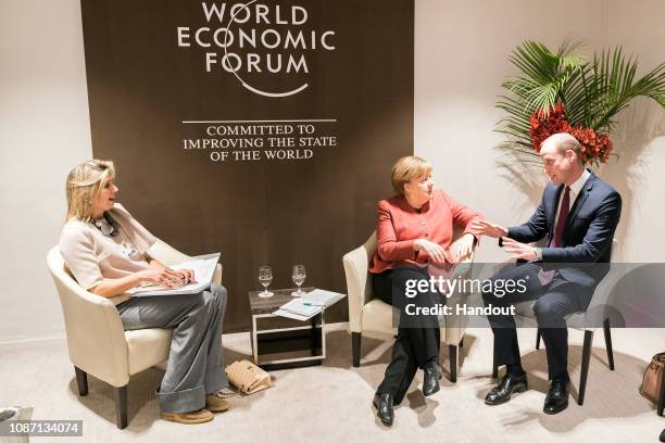 German Chancellor Angela Merkel meets in Davos with Queen Maxima of the Netherlands and Prince William, Duke of Cambridge for a bilateral talks on...