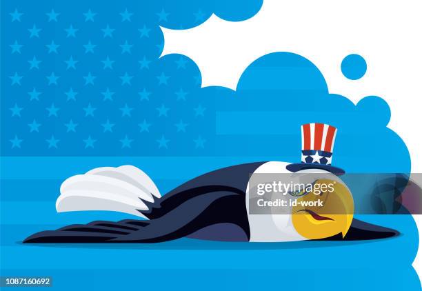 sad usa bald eagle lying on floor - bald eagle american flag stock illustrations