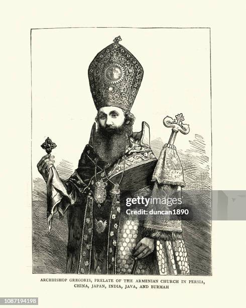 archbishop gregoris, prelate of the armenian church - armenian church stock illustrations