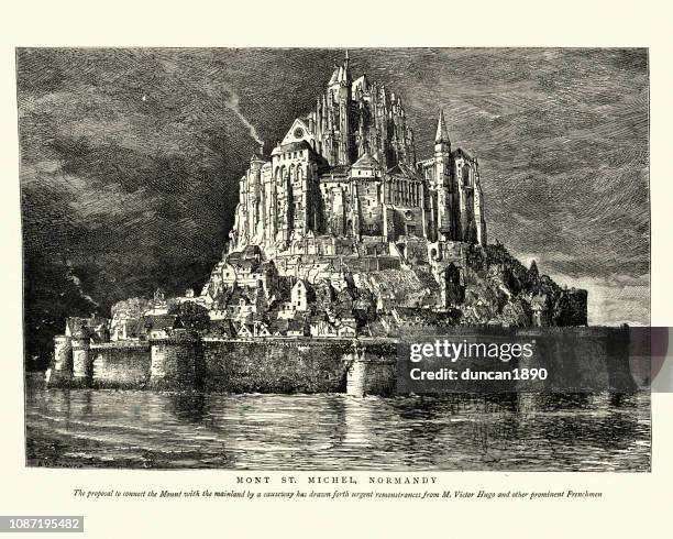 mont st michel, normandy, 1884 - mont saint michel stock illustrations