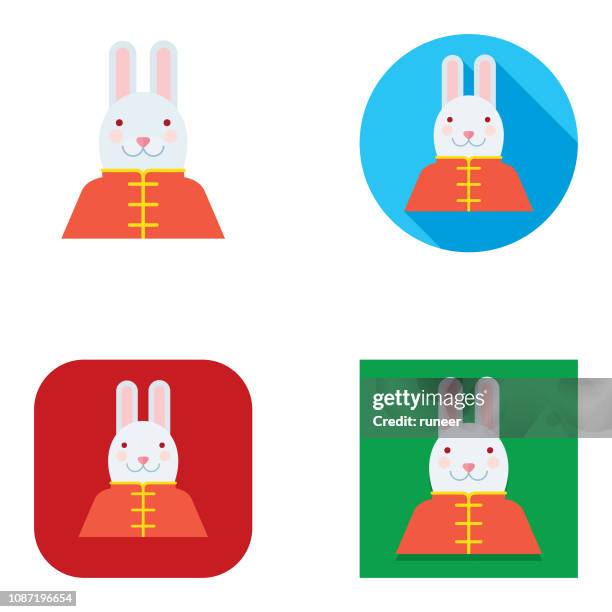 flat chinese new year cheongsam rabbit avatar | kalaful series - cheongsam stock illustrations