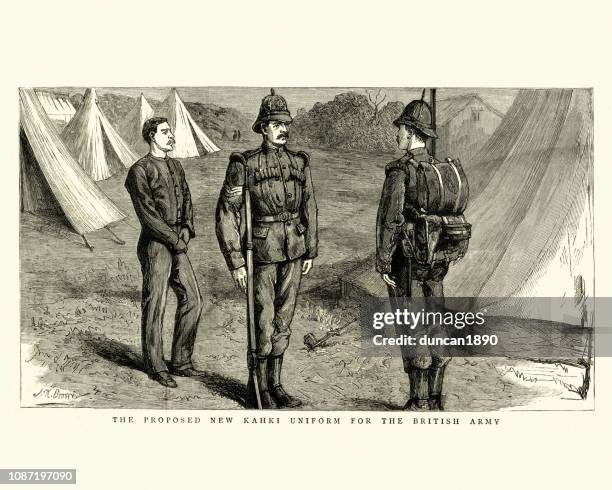 british army khaki uniform, victorian, 19th century, 1884 - khaki stock illustrations