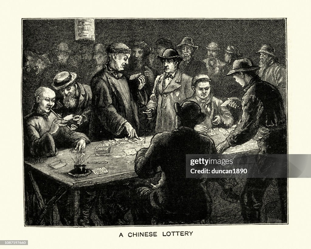 Gambling chinese lottery, Chinatown, San Francisco, 1884