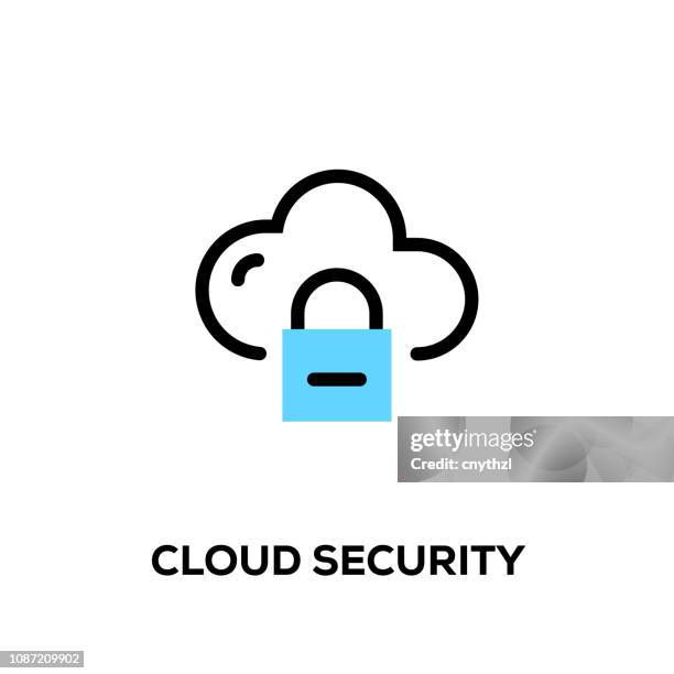 flat line design style modern vector cloud security icon - cloud hosting concept stock illustrations