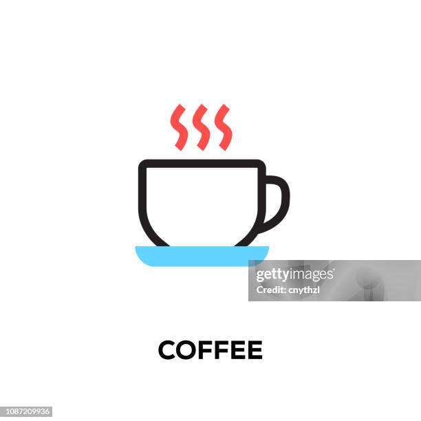 flat line design style modern vector coffee icon - coffee logo stock illustrations