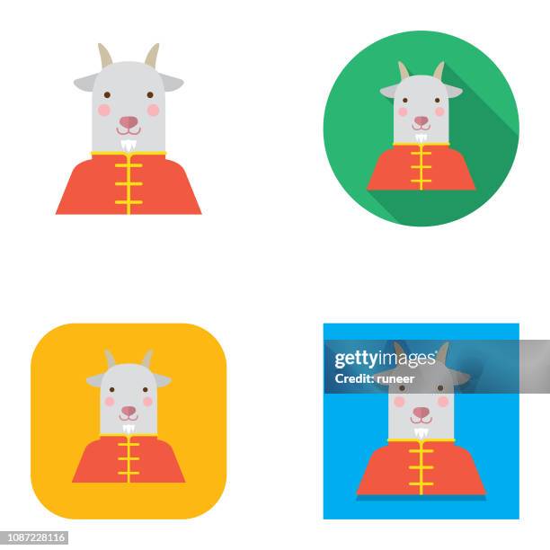 flat chinese new year cheongsam goat avatar | kalaful series - cheongsam stock illustrations