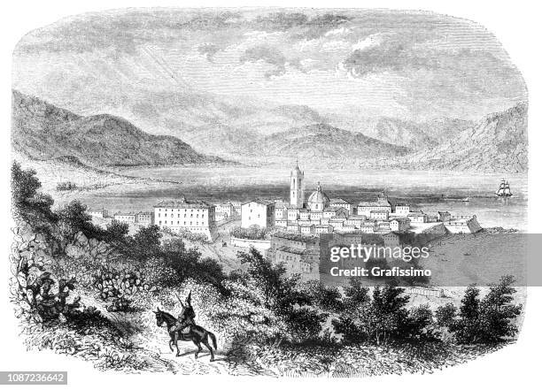 ajaccio city on french island corsica france 1851 - corsica stock illustrations