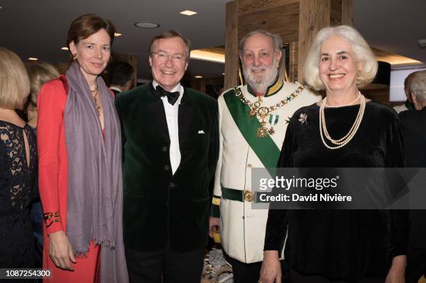 Princess Diane of Luxembourg, Prince Jean of Luxembourg pose with the Count Jan Dobrzensky z Dobrzenicz, Grand Master of the Military and Hospitaller...