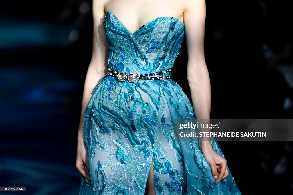 A model presents a creation by Zuhair Murad during the 2019... News ...