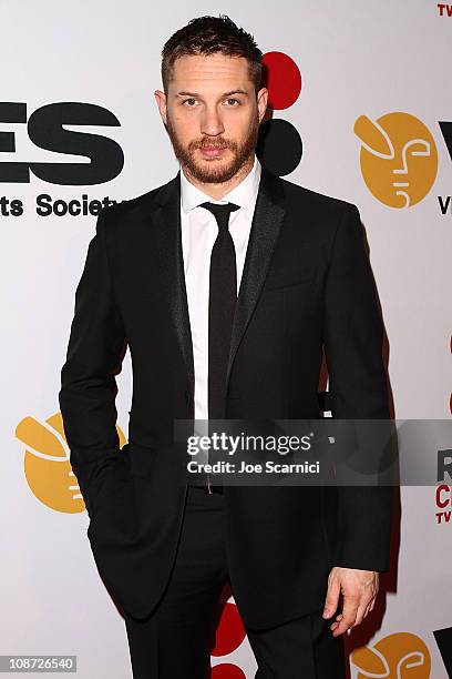 Actor Tom Hardy arrives to the 9th Annual VES Awards - Red Carpet at The Beverly Hilton hotel on February 1, 2011 in Beverly Hills, California.