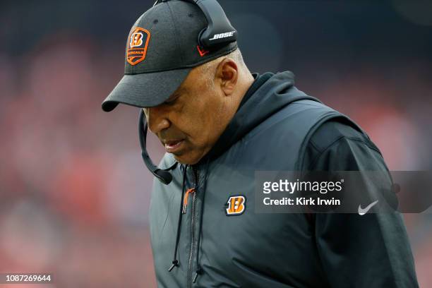 Head coach Marvin Lewis of the Cincinnati Bengals walks on the sideline during the game against the Cleveland Browns at FirstEnergy Stadium on...