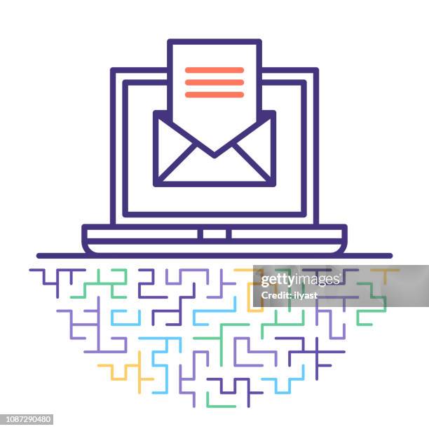 automated emails vector line icon illustration - bespoke solutions stock illustrations