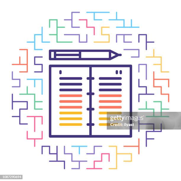 structured notes vector line icon illustration - engineering students stock illustrations