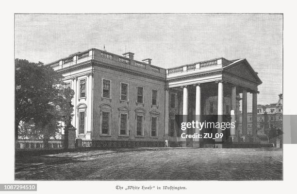 the white house, washington, d.c., usa, wood engraving, published 1886 - white house in black and white stock illustrations