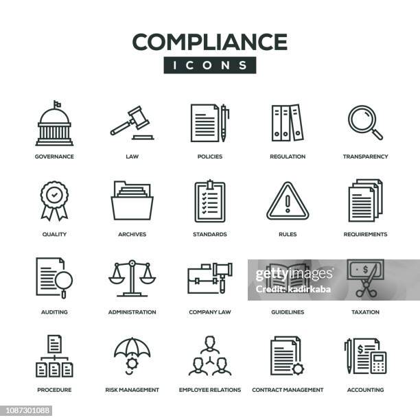 compliance line icon set - standards stock-grafiken, -clipart, -cartoons und -symbole