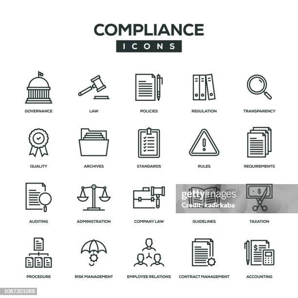 compliance line icon set - tax guidance stock illustrations