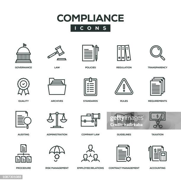 compliance line icon set - government policy stock illustrations